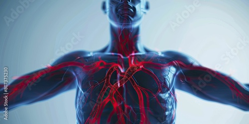 Explore this vivid portrayal of the human cardiovascular system in transparent silhouette, ideal for educational purposes. photo
