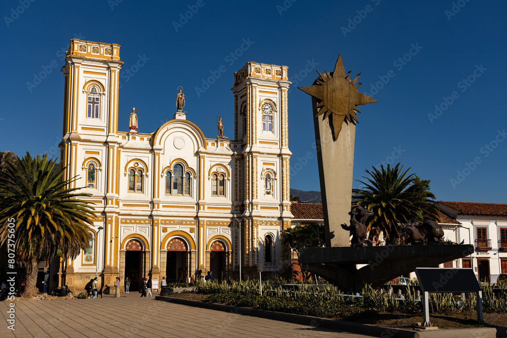 Sogamoso, Boyaca - Colombia. April 10, 2024. Cathedral of San Martin of Tours, located in the main park of the municipality