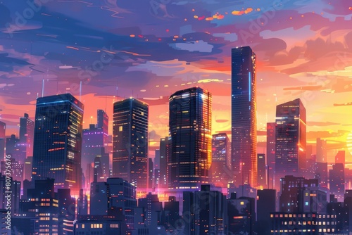 Cityscape painting at sunset  perfect for urban themes