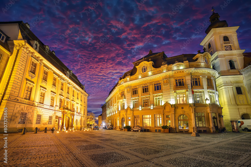 Fototapeta premium Amazing View of of Piata mare central square in the center of Sibiu city.