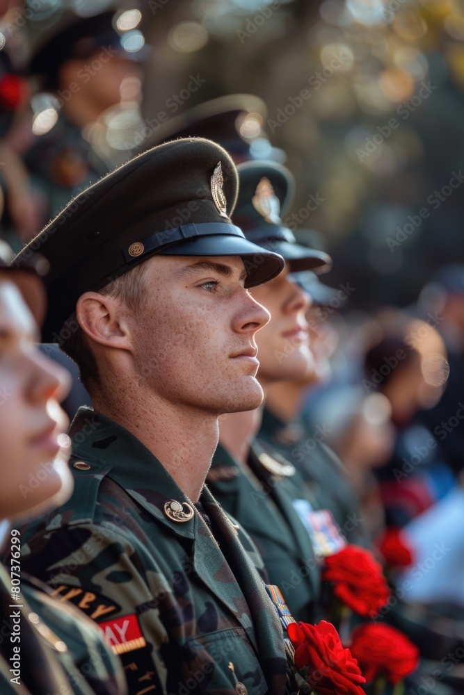 A group of men in uniform standing next to each other. Perfect for military, teamwork, or professional concepts