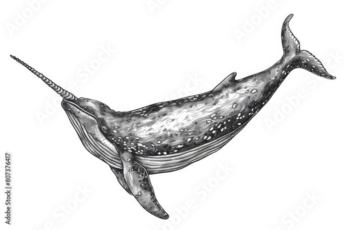 Detailed black and white illustration of a majestic whale. Perfect for educational materials or marine-themed designs