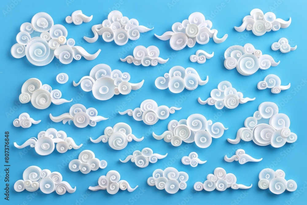 Collection of paper clouds on a blue background. Suitable for various creative projects Collection of paper clouds on a blue background. Suitable for various creative projects