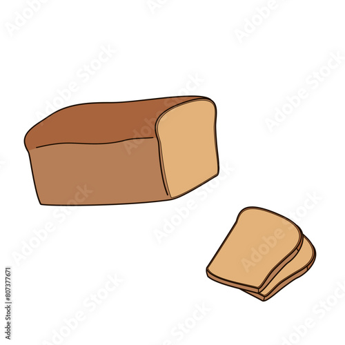 cut loaf of brown  bread and two slices of bread