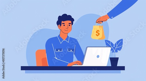 Illustration of Man Earning Money Online from His Desk

