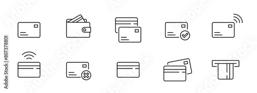 Credit card icons set. Payment, money, credit card signs. Vector