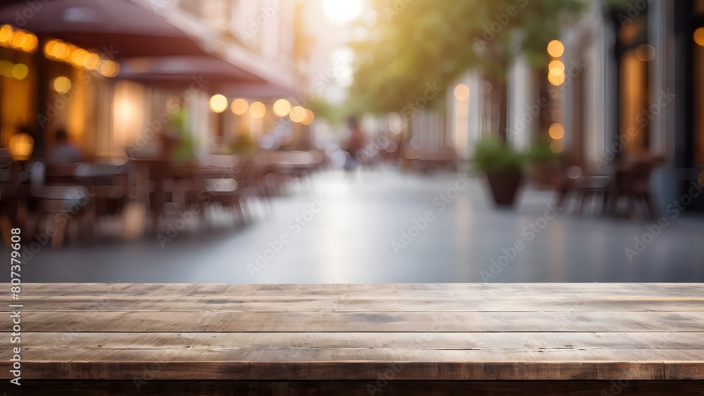 Wood table top on blurred interior background	
