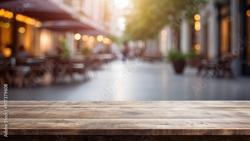 Wood table top on blurred interior background 