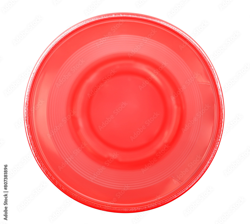 Empty new red disposable plastic cup isolated on white, clipping path, top view Empty new red disposable plastic cup isolated on white, clipping path, top view