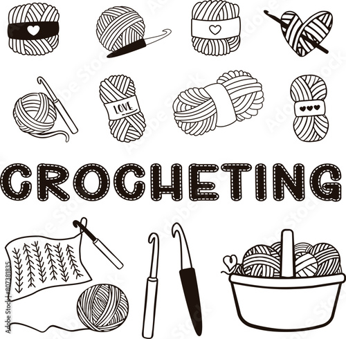 Crocheting and Yarn Doodles Vector Set 