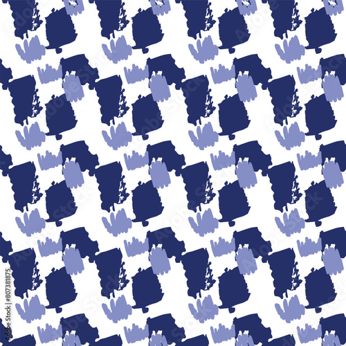 Indigo blue Japanese block print effect pattern. Seamless hand made vector design for fabric batik background and faded fashion repeat. 