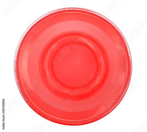 Empty new red disposable plastic cup isolated on white, clipping path, top view  © dule964