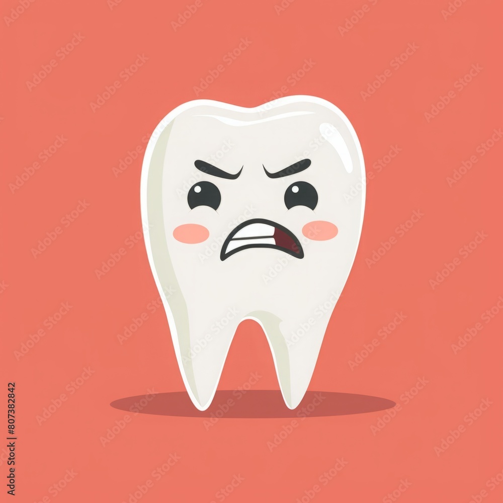 A tooth character is depicted in a cartoon style with a facial expression showing sadness or disappointment. A tooth character is depicted in a cartoon style with a facial expression showing sadness or disappointment.