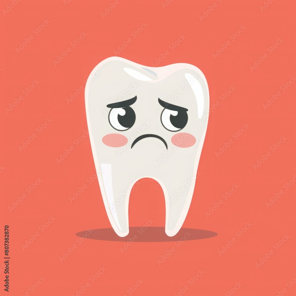 A tooth character depicted in a cartoon style expressing a sad emotion with a downturned mouth and droopy eyes. A tooth character depicted in a cartoon style expressing a sad emotion with a downturned mouth and droopy eyes.