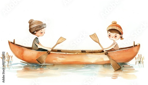 Couples rowing boats in a clear azure lake
