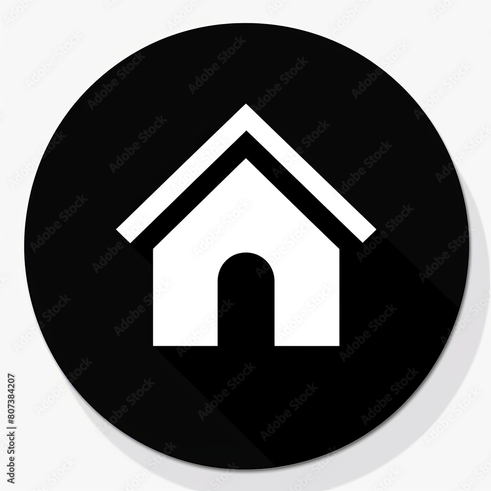 Minimalist black and white home icon on circular background Minimalist black and white home icon on circular background