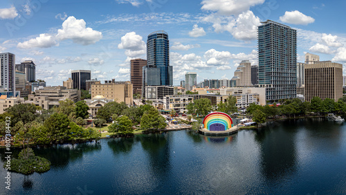 Panoramic view of downtown Orlando, Florida, USA. Above lake Eola, FL. May 4, 2024. photo
