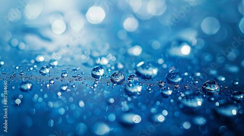 Close Up of Water Droplets on Blue Surface