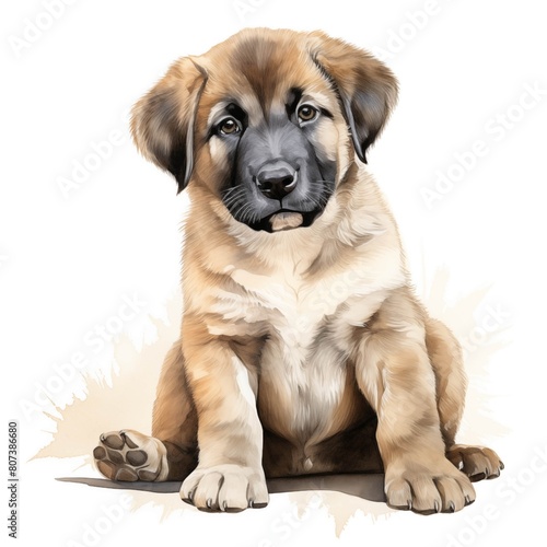 Central Asian shepherd dog. Puppy dog. Alabay. Alabai clipart. Watercolor illustration. Generative AI. Detailed illustration.