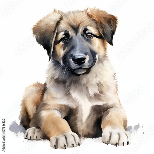 Central Asian shepherd dog. Puppy dog. Alabay. Alabai clipart. Watercolor illustration. Generative AI. Detailed illustration.