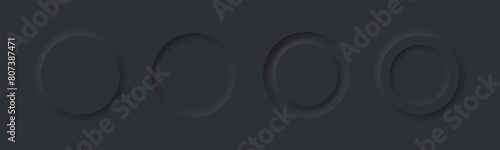 Black push buttons. Paper frame vector set. Blank round labels, banners, icons or stickers for your design