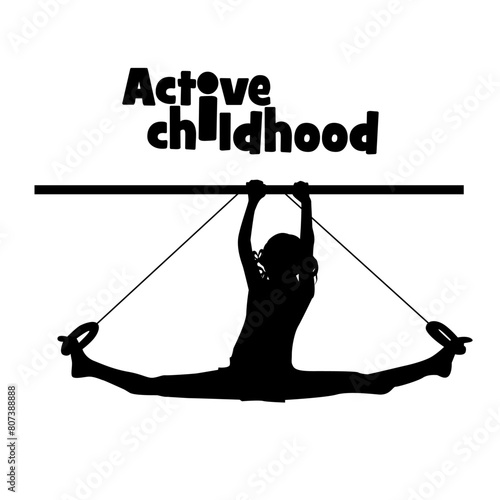 silhouette of a girl on rings. Happy childhood. hand drawing. Not AI, Vector illustration
