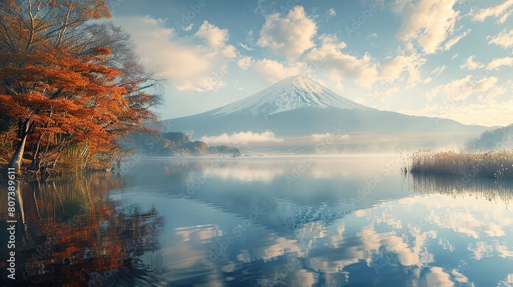 Mount Fuji by Lake Kawaguchi in winter