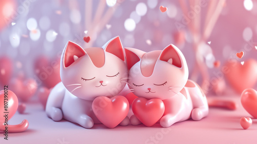 Casal de gatos com um coração - wallpaper HD