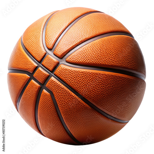 Standard Orange Basketball with Black Lines: A Detailed Close-Up of a Pebbled Surface and Grooves for Grip and Handling - Isolated on White Background.
