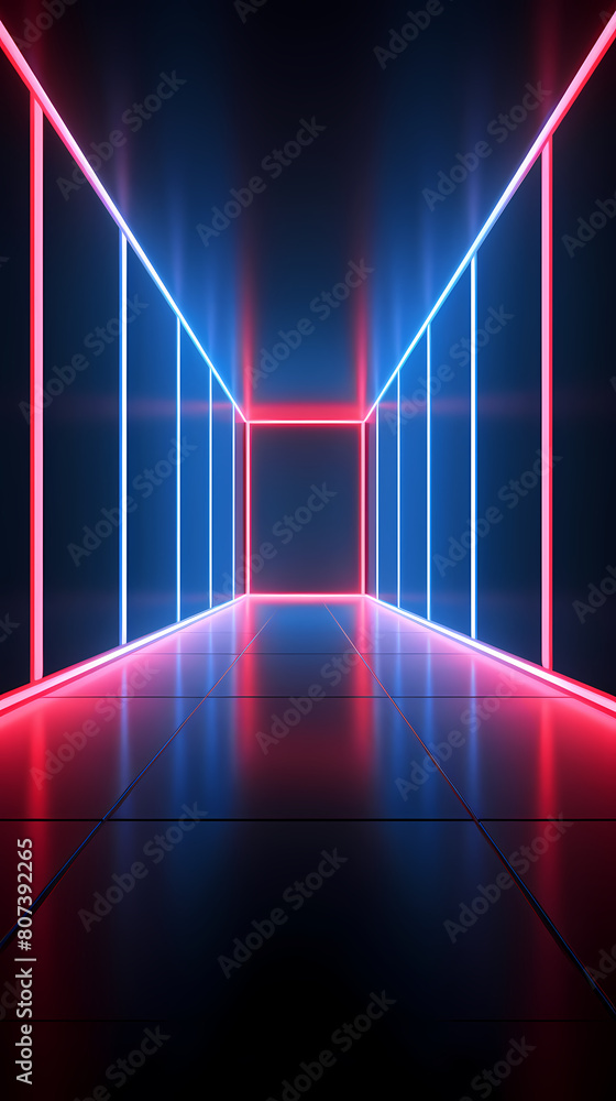 Fototapeta premium Abstract neon background with blue and red glowing lines