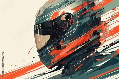 Retro design race helmet with an abstract background and lines photo