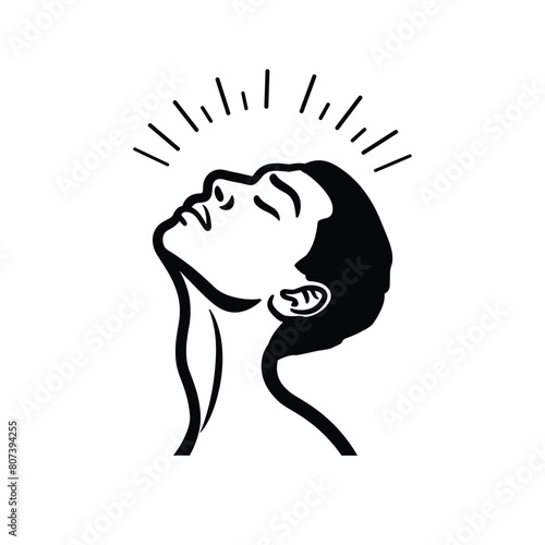 Profile of a person in black and white with rays emanating from their head