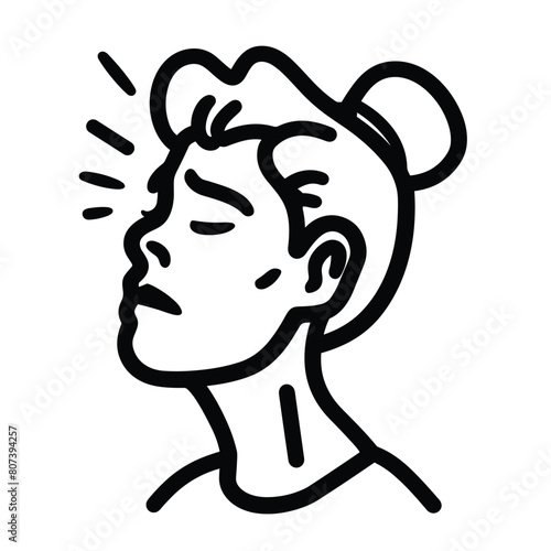 Black and white illustration of a sad woman with a pained expression.