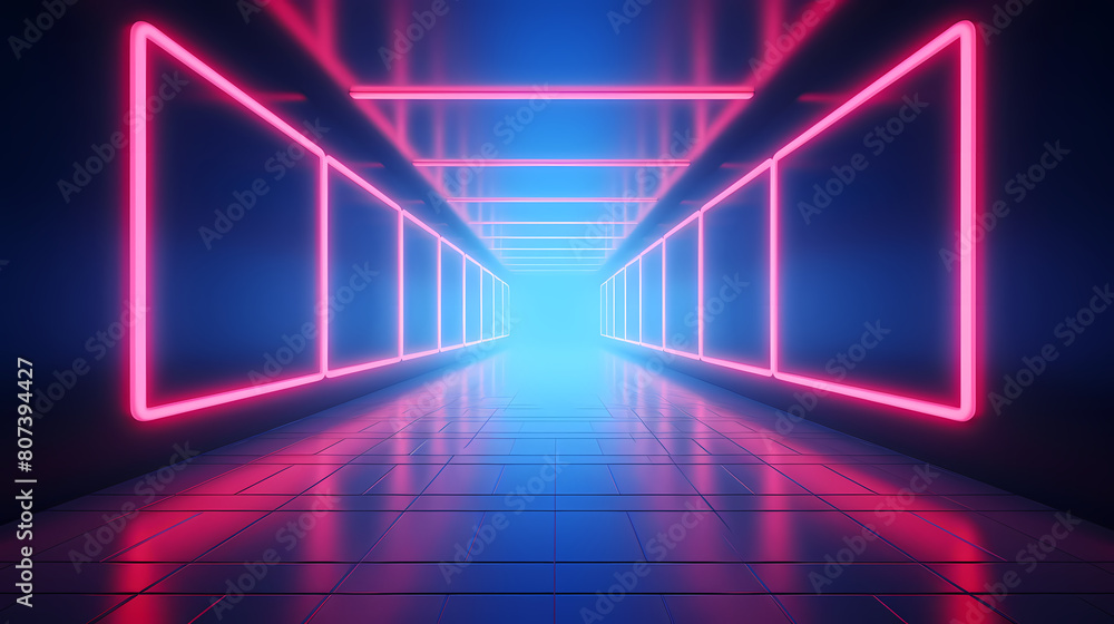 Abstract neon background with blue and red glowing lines