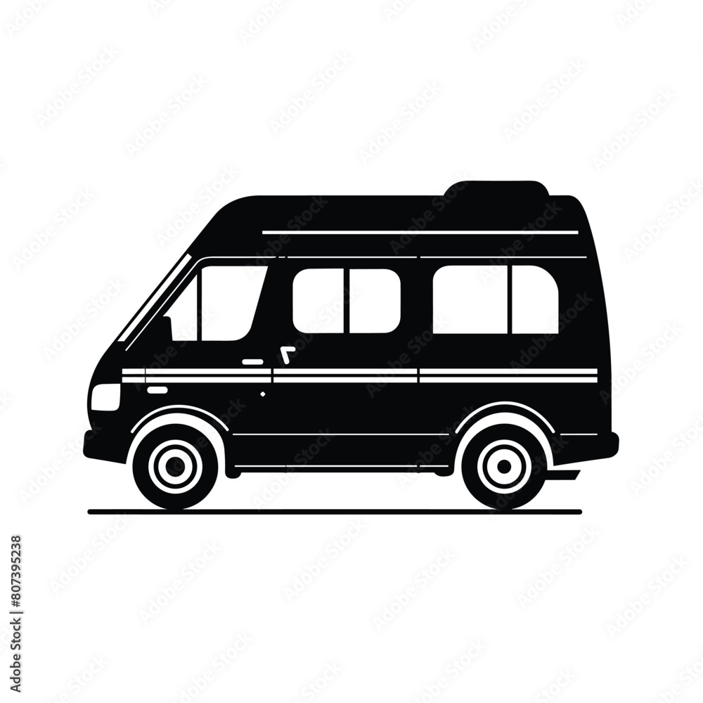 Silhouette of a camper van illustration in black and white. Silhouette of a camper van illustration in black and white.