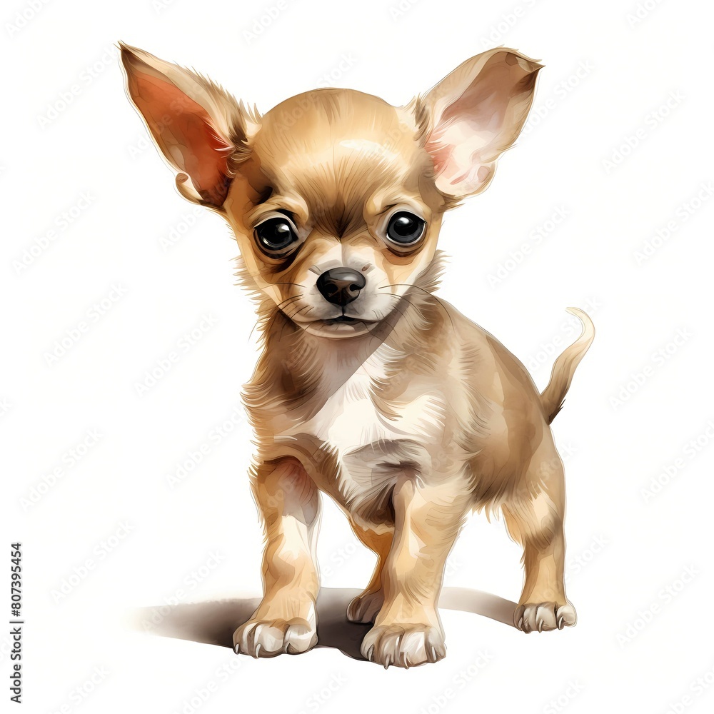 Obraz premium Chihuahua. Puppy dog. Chihuahua dog clipart. Watercolor illustration. Generative AI. Detailed illustration.