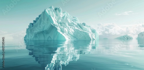 Serene Iceberg Reflection in Calm Waters Under Clear Skies, a Symbol of Tranquil Nature and Climate Importance
