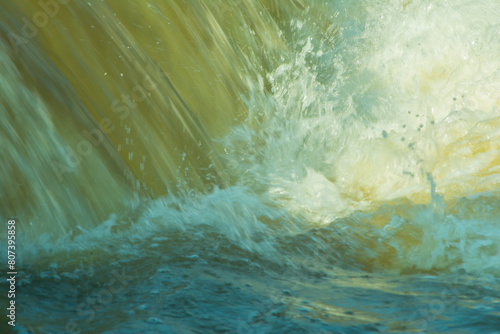 Waterfall flowing and splashing close up