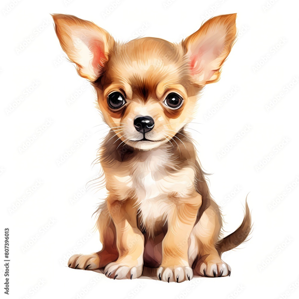 Obraz premium Chihuahua. Puppy dog. Chihuahua dog clipart. Watercolor illustration. Generative AI. Detailed illustration.