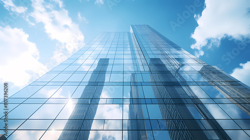 Glass skyscrapers reflect the sky