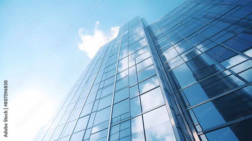 Glass skyscrapers reflect the sky