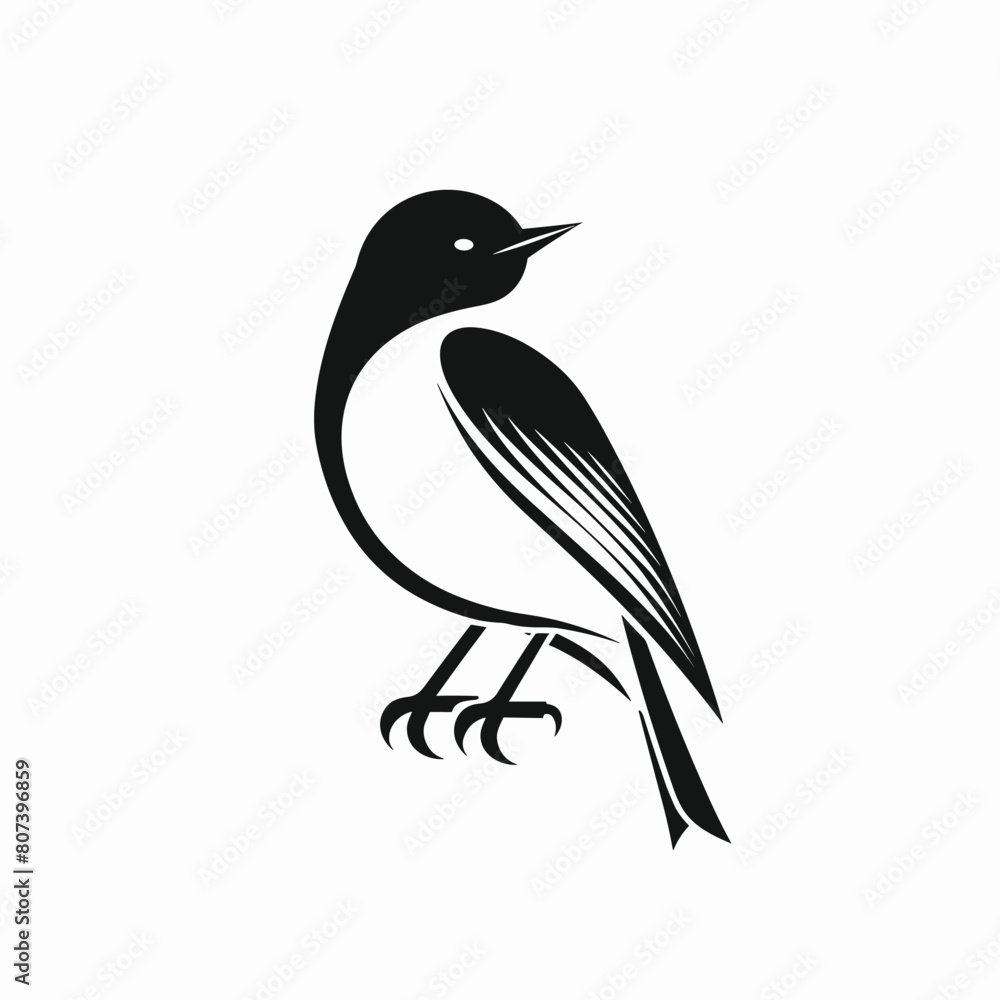 Obraz premium Black and white silhouette of a bird perched on a branch.