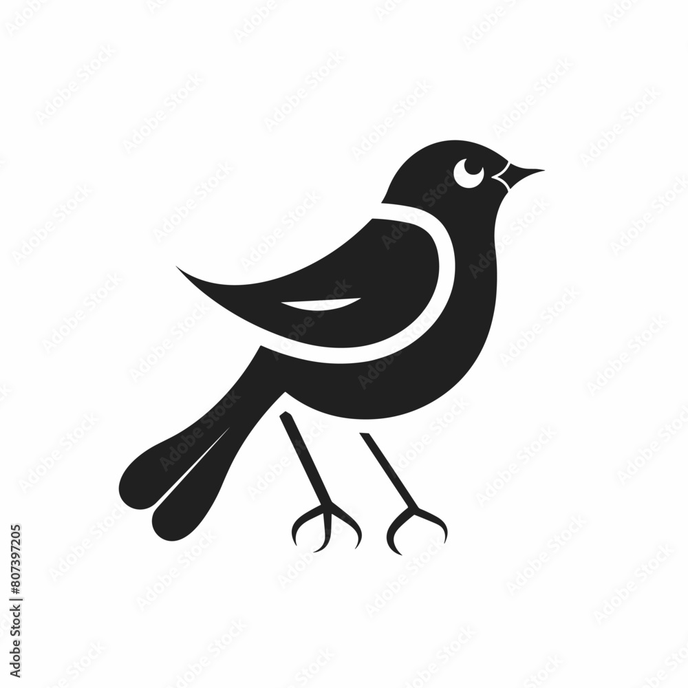 Obraz premium Minimalist black and white bird illustration with clean lines and simple design.