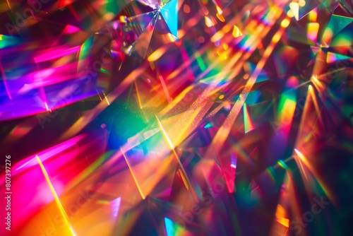Abstract background with holographic rainbow flare reflection and geometric light reflection. Blurred rainbow light refraction texture overlay effect for photo © vejaa