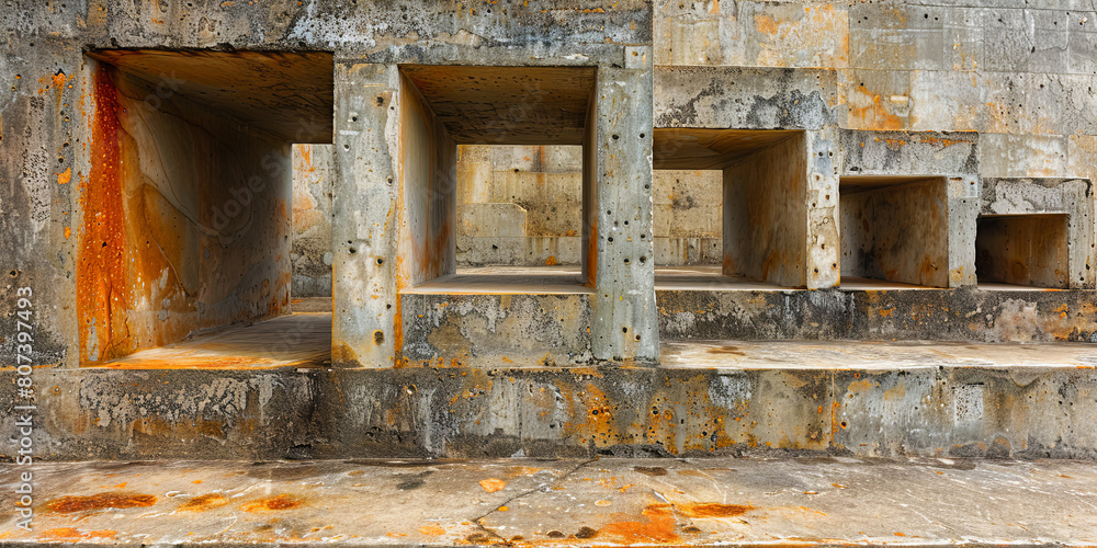The image is of a wall with a series of holes in it The image is of a wall with a series of holes in it