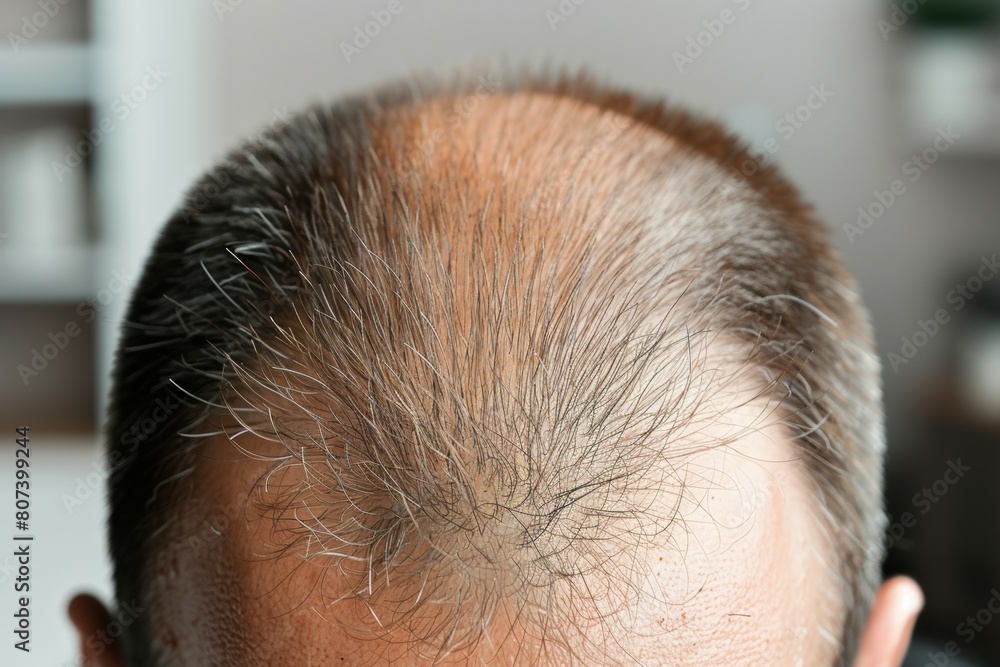 A bald man with a receding hairline, baldness concept A bald man with a receding hairline, baldness concept