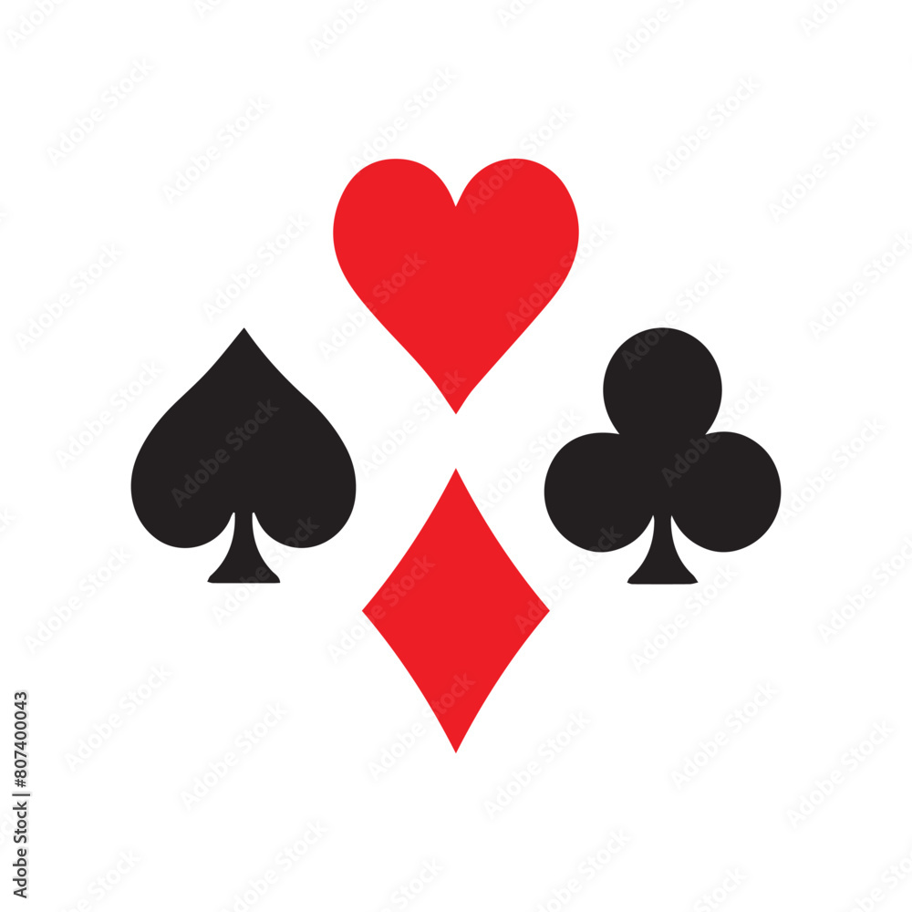 Poker card suits - hearts, clubs, spades and diamonds - on white background. Casino gambling theme vector illustration. Poker card suits - hearts, clubs, spades and diamonds - on white background. Casino gambling theme vector illustration.