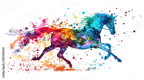Horse made from colorful paint splash isolated on a transparent background, PNG, Ai