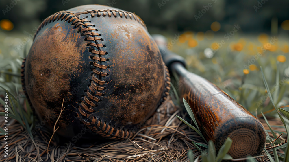 On the lush green field, baseball equipment eagerly awaits its turn to be used. Scene that evokes the excitement and energy of the game. On the lush green field, baseball equipment eagerly awaits its turn to be used. Scene that evokes the excitement and energy of the game.