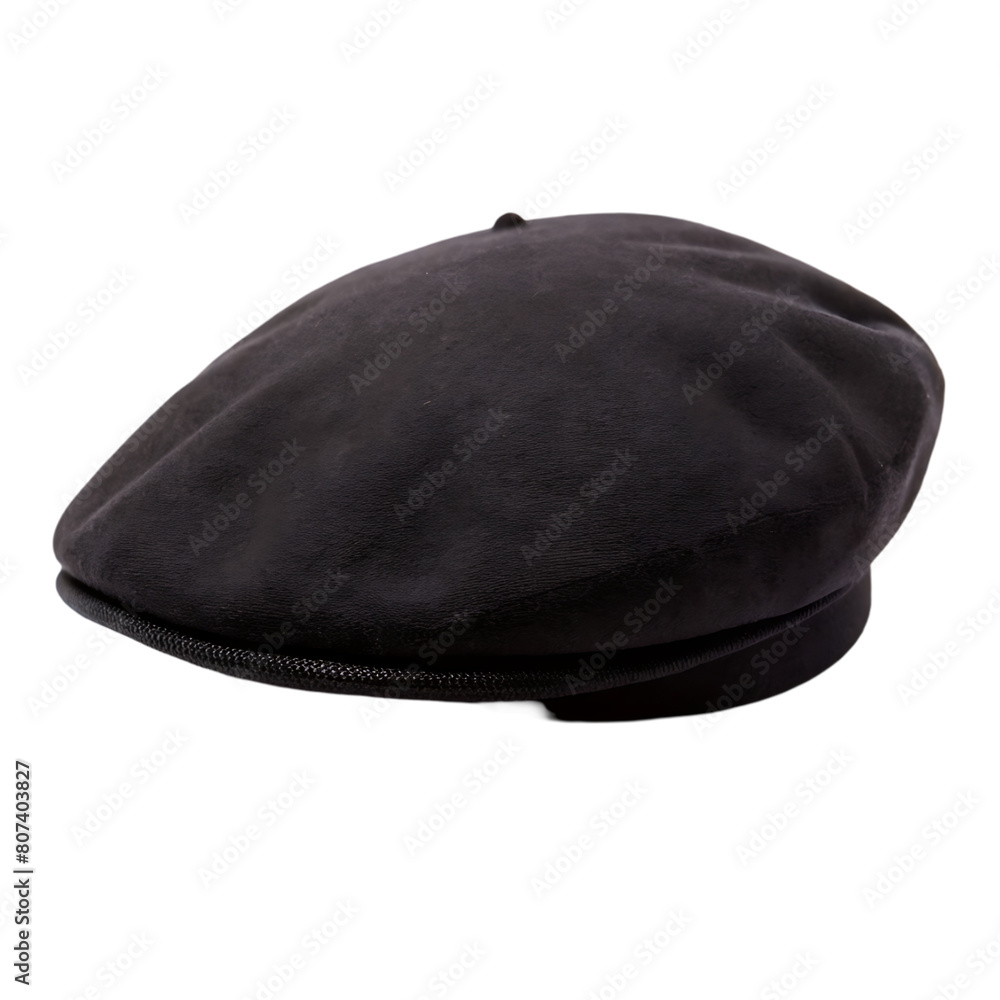Black French cap beret side view Black French cap beret side view